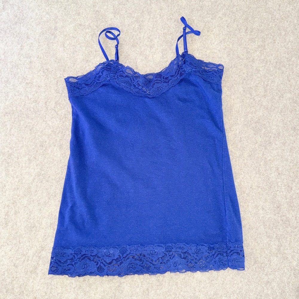 Cobalt/Royal Blue Lace Trim Cami Layering Tank Top Y2K Style Adjust Straps M